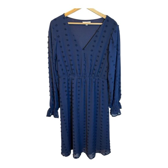 Baltic Born Paisley Swiss Dot Navy Blue Size Large V-Neck Midi Dress - Picture 3 of 9